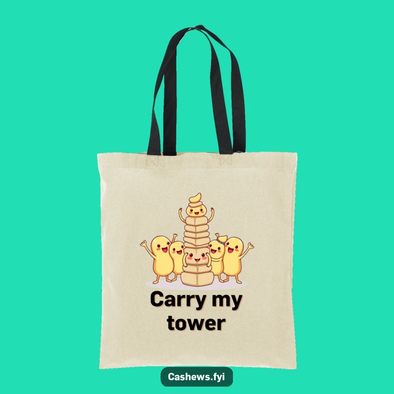 Funny Kawaii Cashew Tower Tote Bag: Proud Builders, Humorous Teamwork Gift Bag