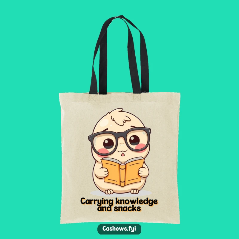 Funny Cashew Tote Bag: Bookworm Nut with Big Glasses, Hilarious Accessory