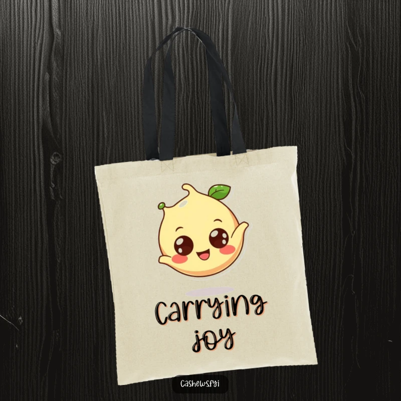 Funny cashew tote bag showing a happy cashew doing a somersault, great for carrying gym essentials.