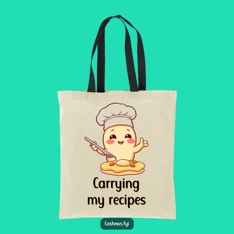 Funny Kawaii Cashew Chef Tote Bag: Dramatic Pancake Flip, Hilarious Kitchen Carry