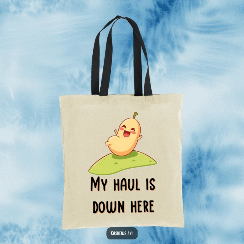 Funny Tote Bag: A happy cashew enjoys its downhill roll, a funny and practical accessory for carrying everyday items with glee.